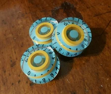 3 Guitar Speed Volume/Tone Knobs..Caribbean Blue/Aporcot Orange... JAT C.G.P 