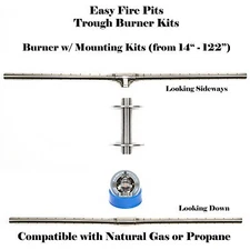 TB26K: DIY Fire Pit Kit: 26" Long Fire Table/ Trough Burner w Mounting Kit SS316