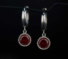 14k White Gold Dangle Round Birthstone Huggie Earrings