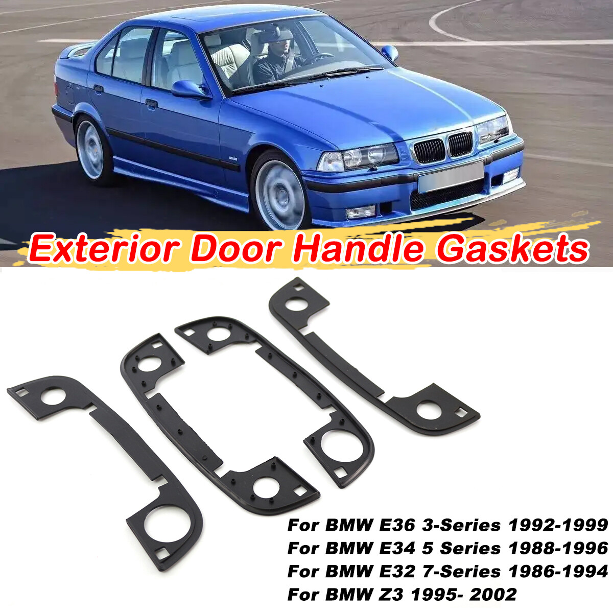  3シリーズE36 、4ドア用　貴重 4Pcs Handle Gasket Rubber Seals for BMW 4 Door E36 E34 E32 Z3 3 5