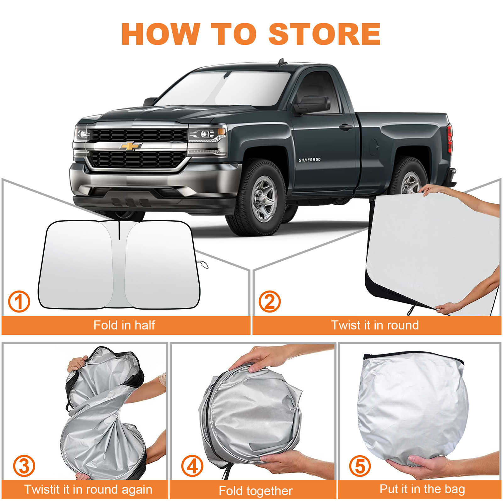 For Silverado Sierra 1500 2014-2019 Front Windshield Sun Shade Reflective Cover