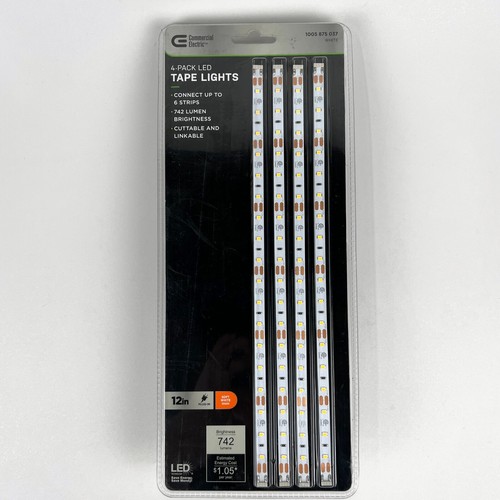 One 4-Pack Commercial Electric 1005875037 12" LED Soft White Tape Lights