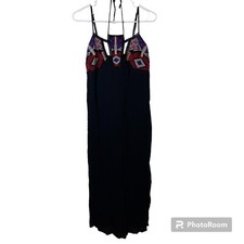 Lua Nova Maxi Dress Women's Small Embroidered Halter Gauzy Southwest Aztec Beach