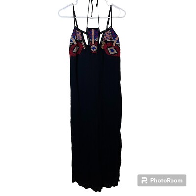 Lua Nova Maxi Dress Women's Small Embroidered Halter Gauzy Southwest Aztec  Beach | eBay