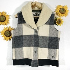 Woolrich Wool Blend Plaid Buffalo White Gray Vest Women  s EUC Size Medium