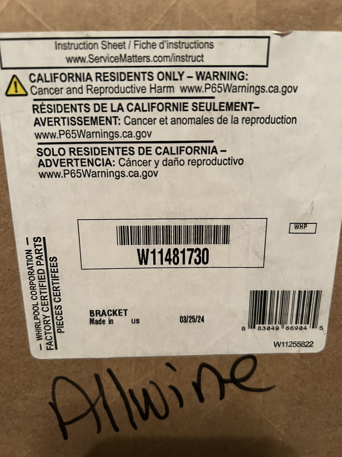 Whirlpool OEM Dryer Motor Bracket W11481730 Replacement Part