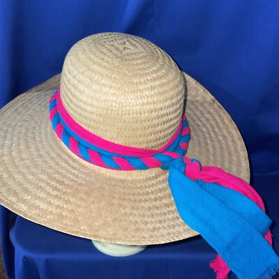 Helen Kaminski Raffia Wide Brim Sun Hat Blue Natural Sri Lanka HELEN KAMINSKI Natural Besa Raffia Sun Hat, 9cm Brim, worn  main image 2
