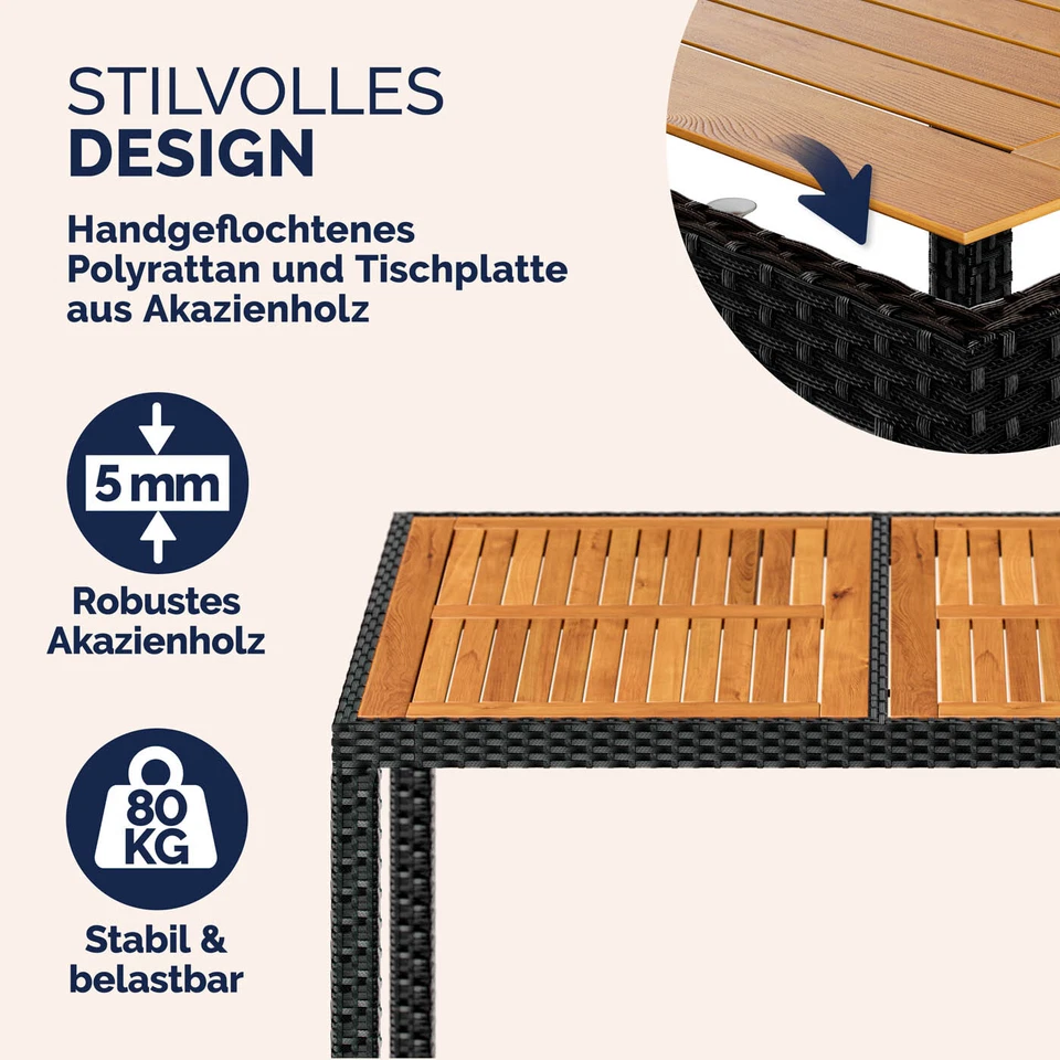 CASARIA® Gartenmöbel Sitzgruppe Essgruppe Polyrattan Holz Garten Terrasse Set - Bild 4 von 4