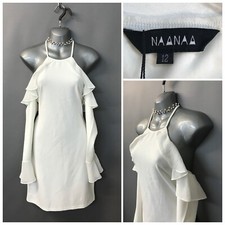 New Naanaa Cream Cold Shoulder Midi Bodycon Dress UK 12 EUR 40 US 8 