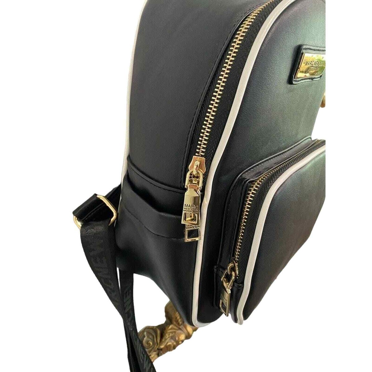 Marc New York - Andrew Marc Black backpack white trim, gold 