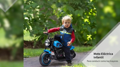 HOMCOM Moto Elettrica per Bambini 18-36 Mesi con Rotelle e Fanale Blu Nero - Video 1 di 1