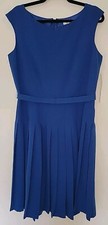 David Warren sheath dress royal blue Sleeveless Pleats Belt NWT Size 14 Petite