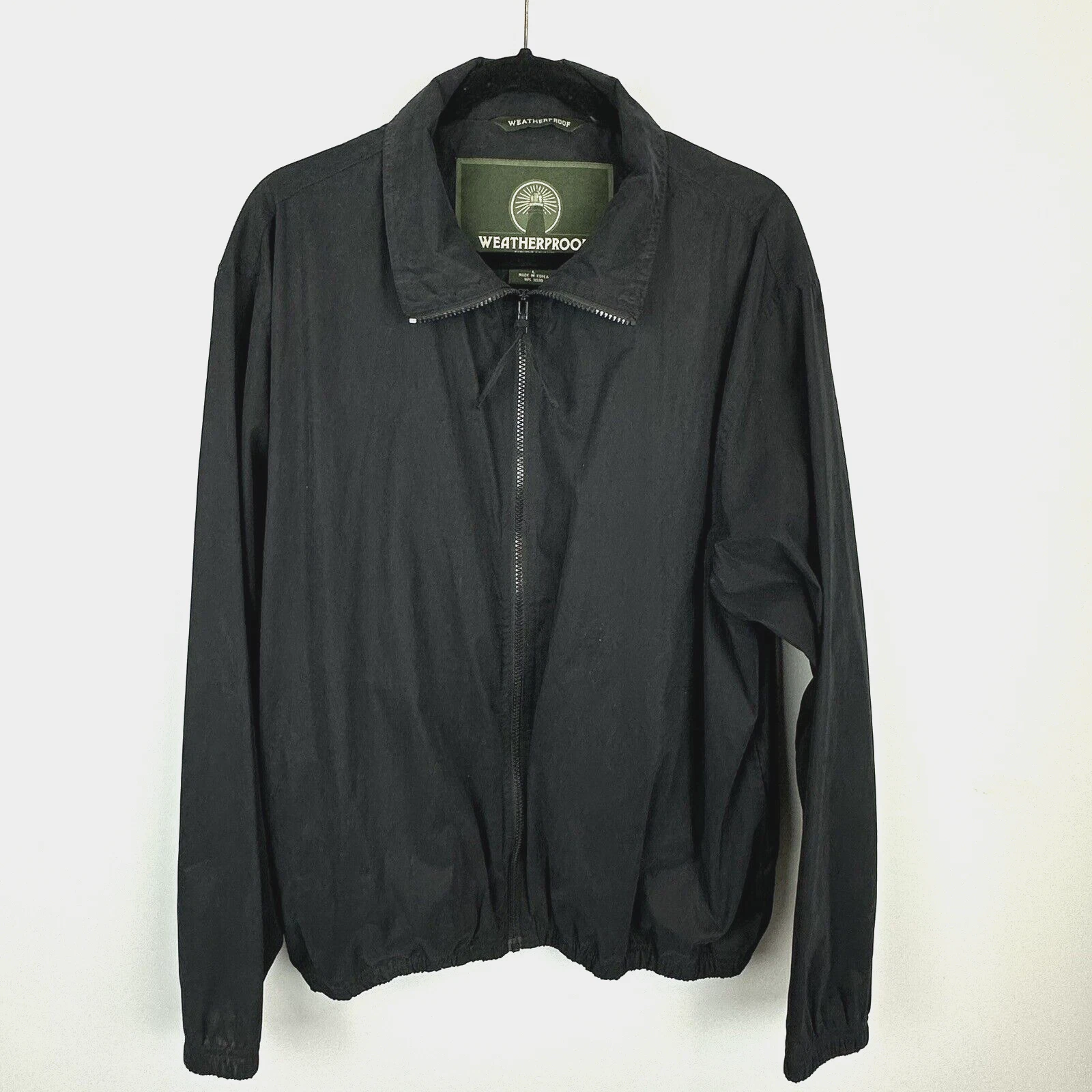 Weatherproof Bomber Jacket Mens Large Black Zipper Lined Microfiber Windproof DI