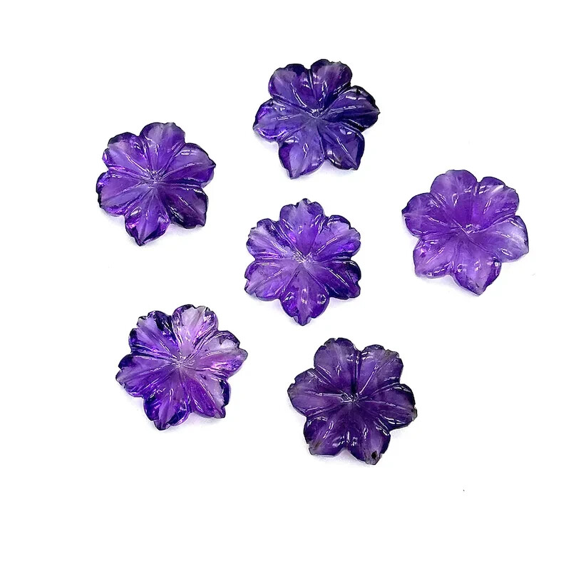 2Pcs AAA Natural Amethyst Flower Shape Gemstone, Hand Carved Amethyst 19mm - second product detail image
