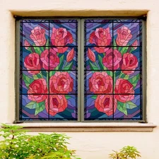 3D Red Rose Pattern A308 Window Film Print Sticker Cling Stained Glass UV Zoe
