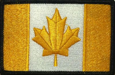 CANADA Flag Patch With Hook Adhesive Fastener Gold & White  Black Border #11