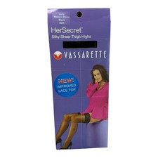 Vassarette Her Secret Silky Sheer Thigh High Stockings Size Long Black 4035 NOS