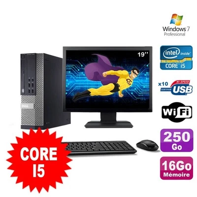 Lot PC Dell Optiplex 990 SFF I5-2400 3.1GHz 16Go 250Go DVD Wifi W7 + Ecran 19" - Photo 1/4
