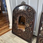 Pr Antique Chinese Red Brown Chinoiserie Gilt Carved Wall hanging Mirrors — photo 3