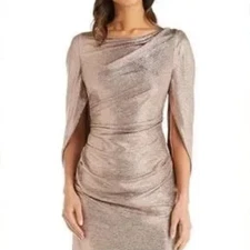 R&M Richards Metallic Cowl Neck Drape Sleeve Ruched Dress Size 12