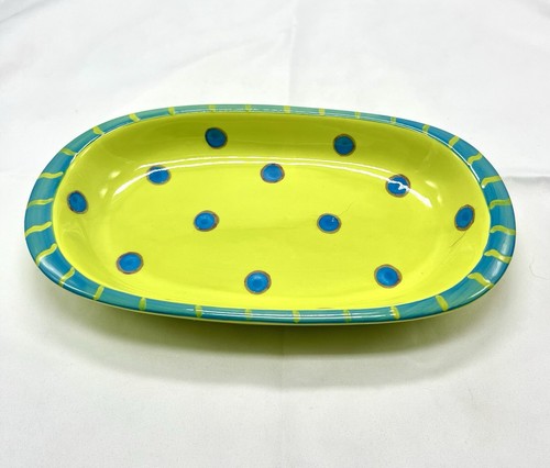 Berryware Butter Plate Oval Trinket Dish Plate Polka dots Blue Green - Picture 2 of 8
