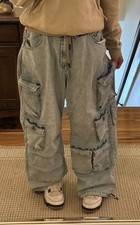 Y2K Vintage Baggy Cargo Jeans Unisex Men  s 40x30 Adjustable Hem Streetwear