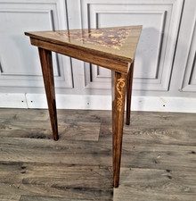 Vintage Italian Side Table - Triangular Inlaid Marquetry Antique Style - Compact