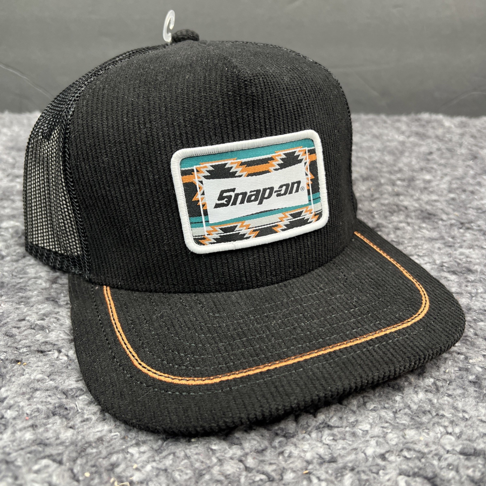 NEW Snap-On Black Corduroy Mesh Adjustable Trucker Hat Cap