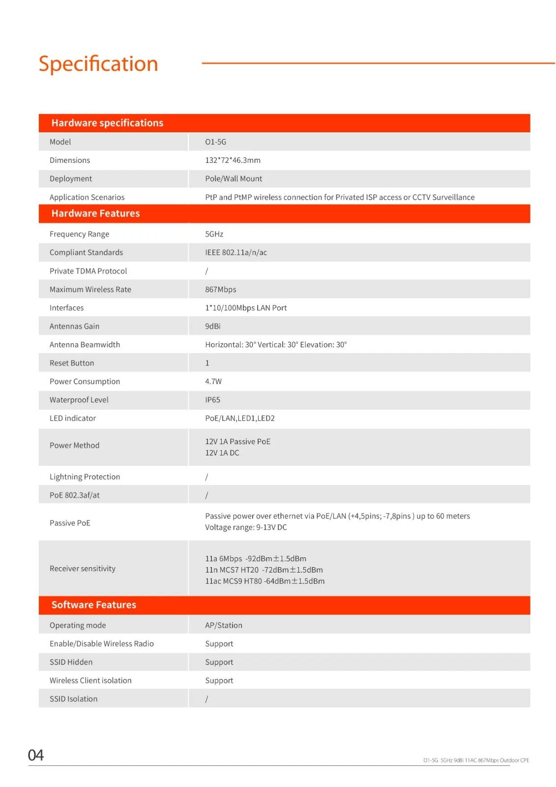 Tenda O1-5G Outdoor Wireless Bridge 5GHz 1KM 867Mbps IP65 CCTV Point to Point - Picture 10 of 12