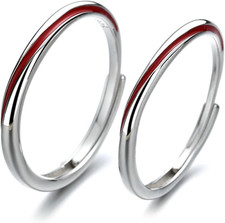 Anello Coppia Filo Rosso, Anelli Coppia Argento 925 Con Linea Rossa Anelli Fidan