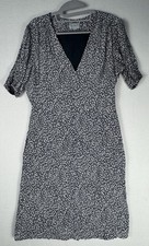 Jigsaw Navy Blue Floral Tea Dress Rayon V Neck Midi Lined Size 10 Cottagecore