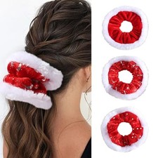 3Pcs Christmas Hair Scrunchies Set Snowflake Sequin Hair Ties Red Red-3pcs
