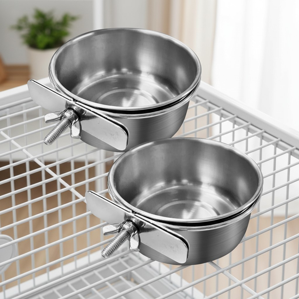 Bowl With Clamp Holder For Cage Feeding - 2pcs