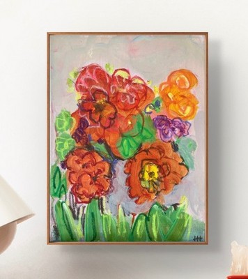 Original Abstract Floral Acrylic 12x16 Painting on Canvas, Holly Hammond