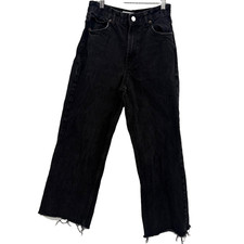 ZARA Black Denim High Waisted Cropped Wide Leg Jeans Womens Size 4