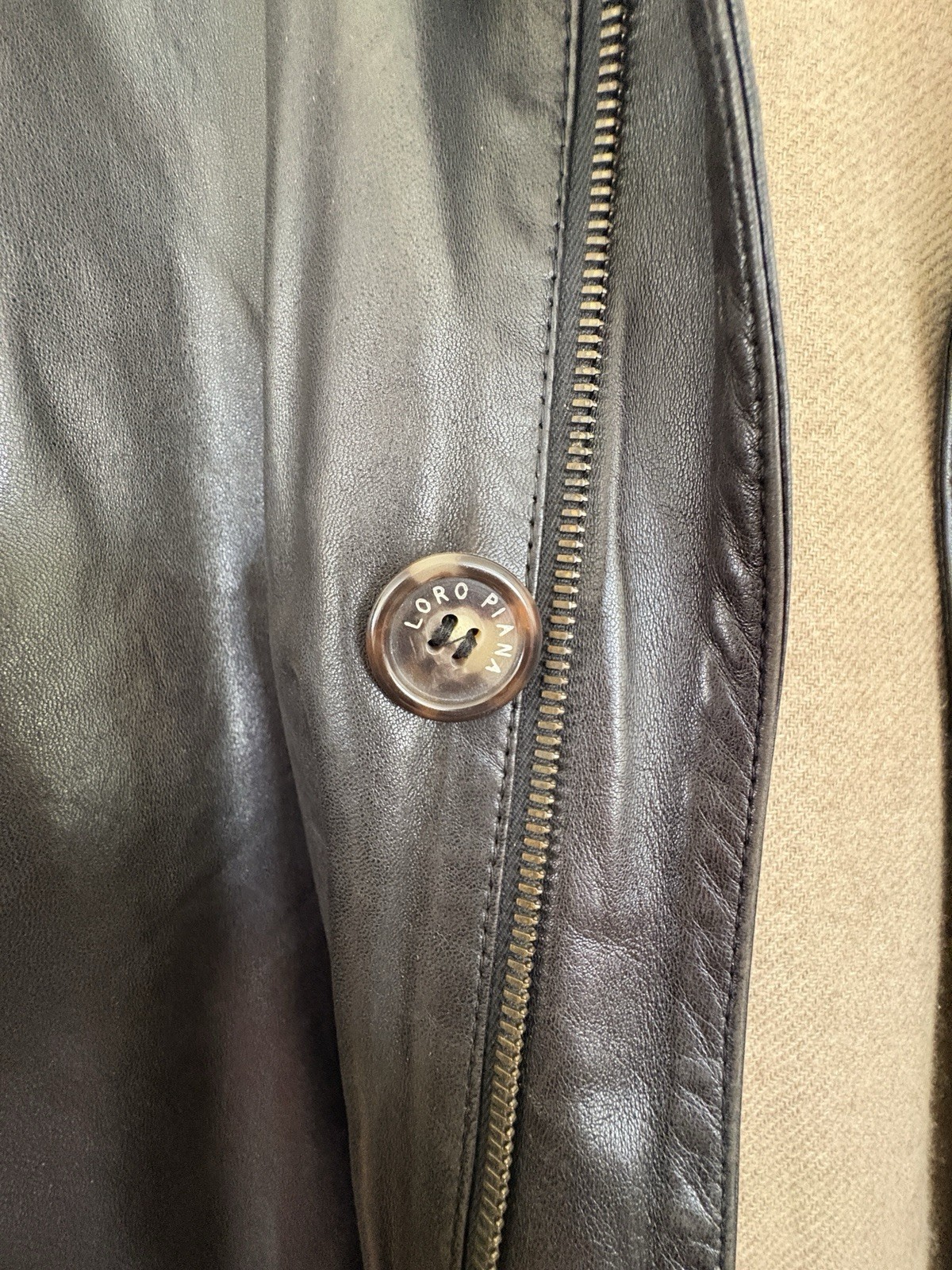 Loro Piana Men's XL Dark Brown Leather Cashmere Lined Car Coat Jacket image 3