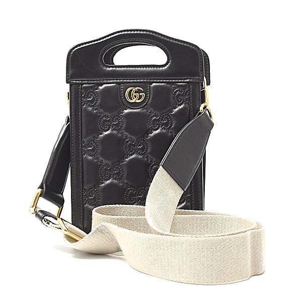 GUCCI GG Matrasse Mini Leather Top Handle Shoulder Bag Black 723776 51299