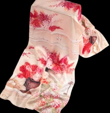 100% Silk mulberry Scarf Women shawl Wrap neckerchief floral yellow red JH3-17