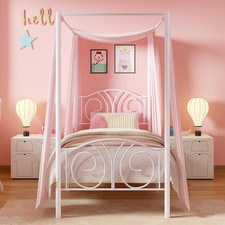 Metal Canopy Bed Frame Twin Size, 4 Posters Platform Mattress Foundation with He