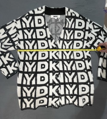 DKNY Logo V-Neck Cardigan Sweater M