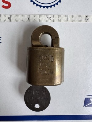 VINTAGE USPS REG'D U.S. MAIL LOCK with POSTAL  KEY, WORKS Perfect