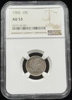 NGC AU 53 1906 US Barber Dime Silver Coin 10C-001