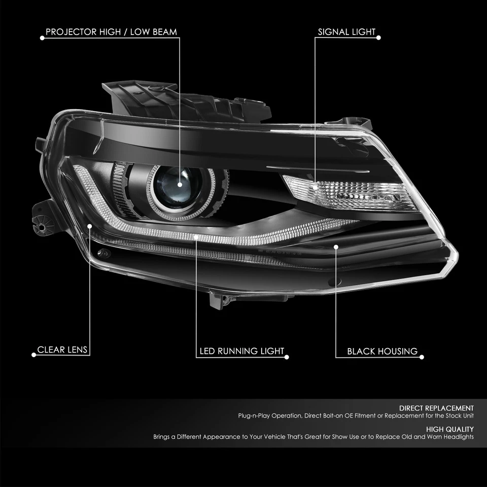 Faro proyector lateral derecho pasajero negro transparente negro Chevrolet Camaro Fit 16-22 Foto 2 de 4