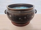 Japanese Antique Bronze Hibachi with Plum Blossom Silver Inlay and Handle