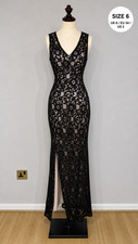 Quiz Lace Maxi Prom Dress UK 6 Black Pink Formal Gothic Evening Occasion