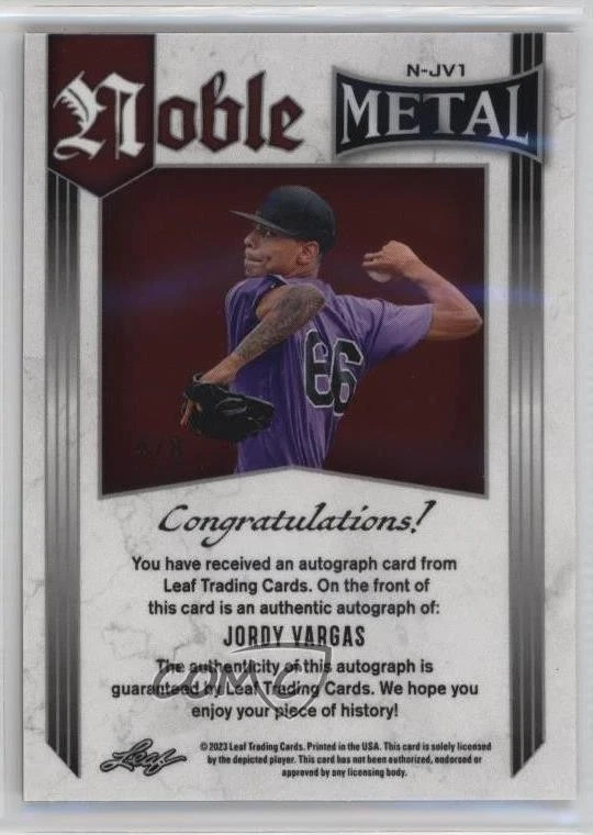 2023 Leaf Metal Noble Purple Prismatic /8 Jordy Vargas #N-JV1 Auto - Image 2 of 2