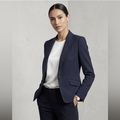 3.1 PHILLIP LIM Navy Blue One Button Peak Lapel Blazer Womens Size 2