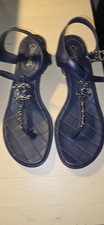 CHANEL Women's Leather Sandal 37.5 Blue Used 7.5 Lambskin Thong