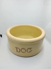 Pottery Dog Bowl R.R.P. Co Roseville OH USA 5.5" Wide Yellow Stoneware VTG #200