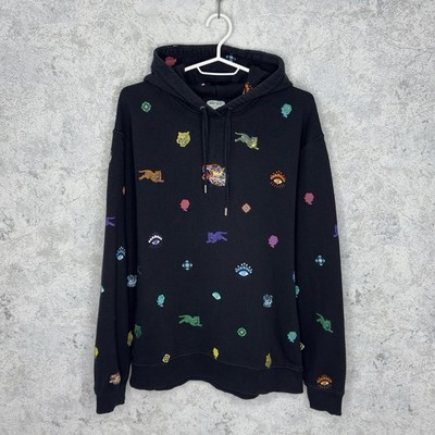 Kenzo Black All Over Print Cotton Long Sleeve Hoodie Size L